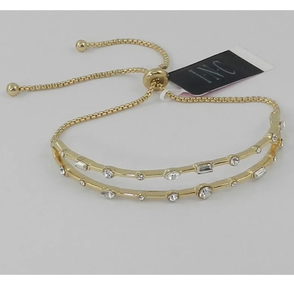 NWT INC Bracelet - gold tone ball slider style w/ clear crystals, baguettes - Picture 1 of 14